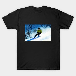 Snowy Downhill Skiing Watercolor T-Shirt